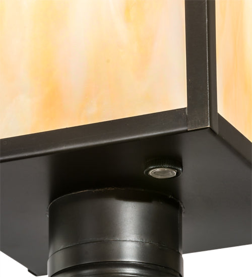 Meyda Lighting Seneca 17" Craftsman Brown Outdoor Post Mount Light With Beige Iridescent Shade Glass