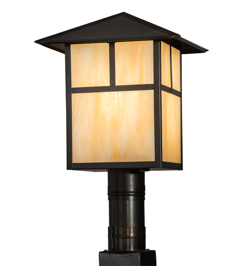 Meyda Lighting Seneca 17" Craftsman Brown Outdoor Post Mount Light With Beige Iridescent Shade Glass