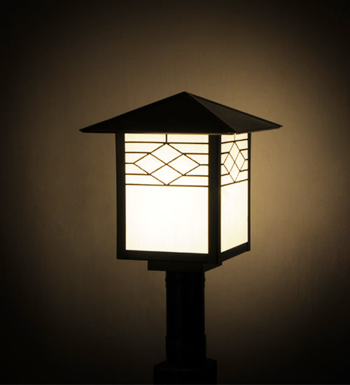 Meyda Lighting Seneca 17" Craftsman Brown Ponte Outdoor Post Mount Light With White Art Shade Glass
