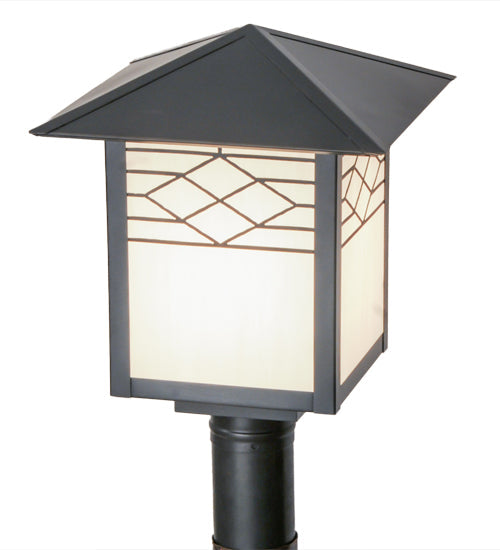 Meyda Lighting Seneca 17" Craftsman Brown Ponte Outdoor Post Mount Light With White Art Shade Glass