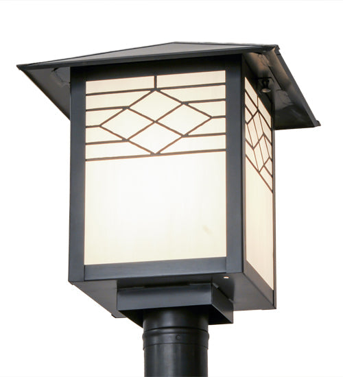 Meyda Lighting Seneca 17" Craftsman Brown Ponte Outdoor Post Mount Light With White Art Shade Glass