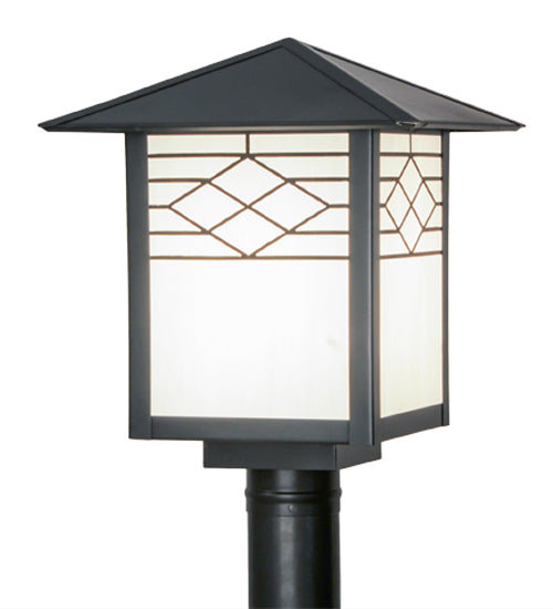 Meyda Lighting Seneca 17" Craftsman Brown Ponte Outdoor Post Mount Light With White Art Shade Glass