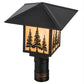 Meyda Lighting Seneca 17" Craftsman Brown Tall Pines Outdoor Post Mount Light With Beige Iridescent Shade Glass