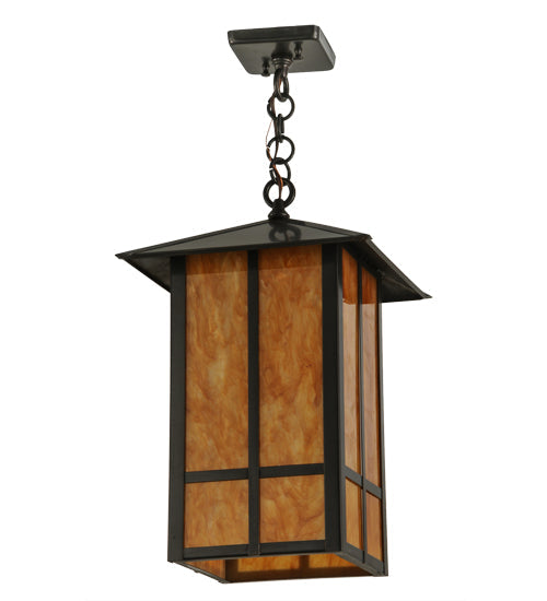 Meyda Lighting Seneca 17" Craftsman Brown Window Pane Pendant Light With Ambra Siena Idalight Shade Glass