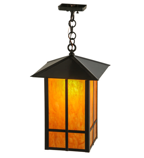 Meyda Lighting Seneca 17" Craftsman Brown Window Pane Pendant Light With Ambra Siena Idalight Shade Glass