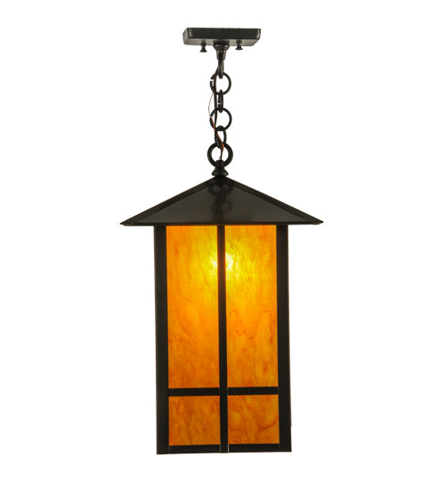 Meyda Lighting Seneca 17" Craftsman Brown Window Pane Pendant Light With Ambra Siena Idalight Shade Glass