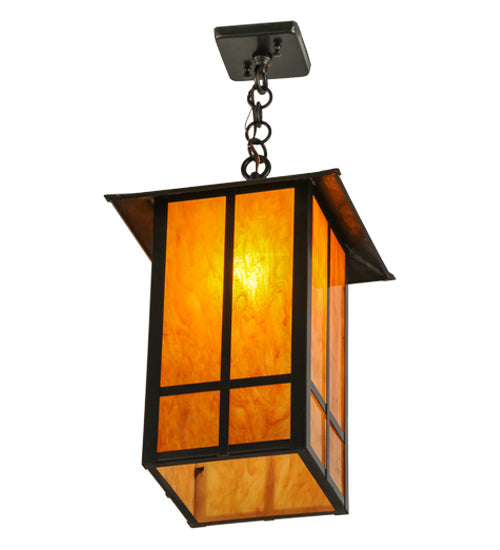 Meyda Lighting Seneca 17" Craftsman Brown Window Pane Pendant Light With Ambra Siena Idalight Shade Glass