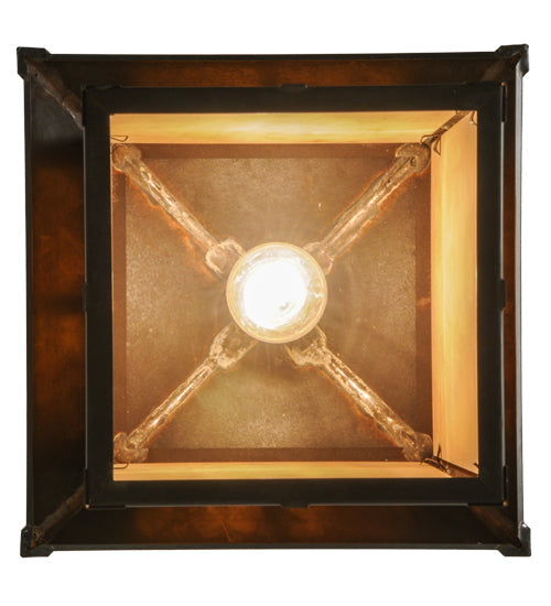Meyda Lighting Seneca 17" Craftsman Brown Window Pane Pendant Light With Ambra Siena Idalight Shade Glass