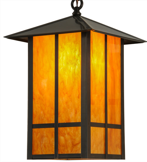 Meyda Lighting Seneca 17" Craftsman Brown Window Pane Pendant Light With Ambra Siena Idalight Shade Glass