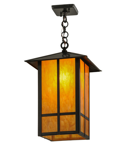 Meyda Lighting Seneca 17" Craftsman Brown Window Pane Pendant Light With Ambra Siena Idalight Shade Glass