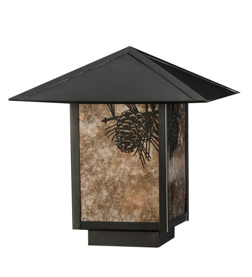 Meyda Lighting Seneca 17" Craftsman Brown Winter Pine Outdoor Post Mount Light With Silver Mica Shade Glass