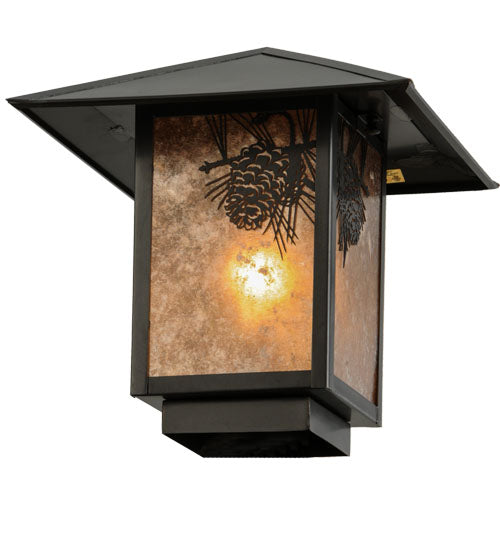 Meyda Lighting Seneca 17" Craftsman Brown Winter Pine Outdoor Post Mount Light With Silver Mica Shade Glass