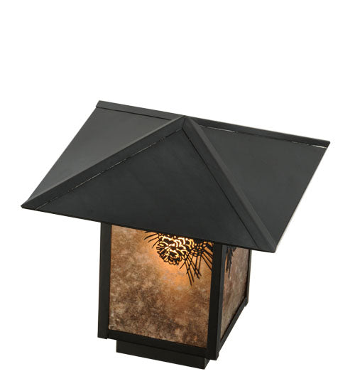 Meyda Lighting Seneca 17" Craftsman Brown Winter Pine Outdoor Post Mount Light With Silver Mica Shade Glass