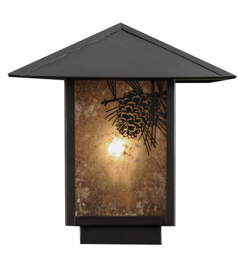 Meyda Lighting Seneca 17" Craftsman Brown Winter Pine Outdoor Post Mount Light With Silver Mica Shade Glass
