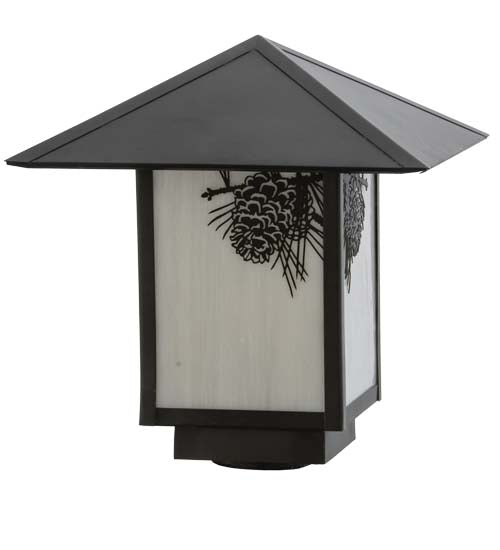 Meyda Lighting Seneca 17" Craftsman Brown Winter Pine Outdoor Post Mount Light With White Art Shade Glass