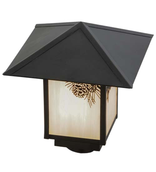 Meyda Lighting Seneca 17" Craftsman Brown Winter Pine Outdoor Post Mount Light With White Art Shade Glass