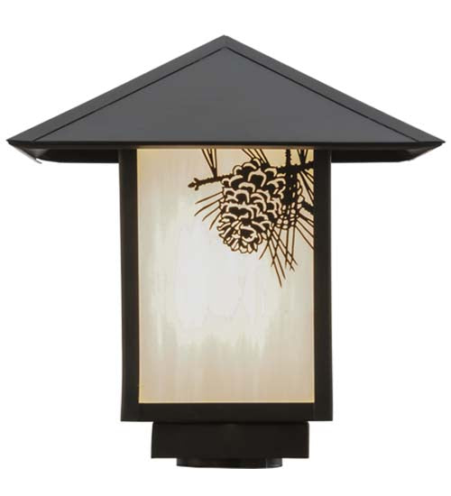 Meyda Lighting Seneca 17" Craftsman Brown Winter Pine Outdoor Post Mount Light With White Art Shade Glass