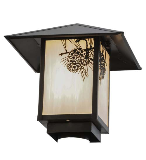 Meyda Lighting Seneca 17" Craftsman Brown Winter Pine Outdoor Post Mount Light With White Art Shade Glass
