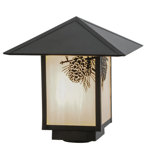 Meyda Lighting Seneca 17" Craftsman Brown Winter Pine Outdoor Post Mount Light With White Art Shade Glass