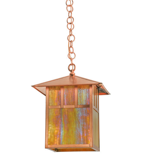Meyda Lighting Seneca 17" Natural Copper Double Bar Mission Pendant Light With Beige Iridescent Shade Glass