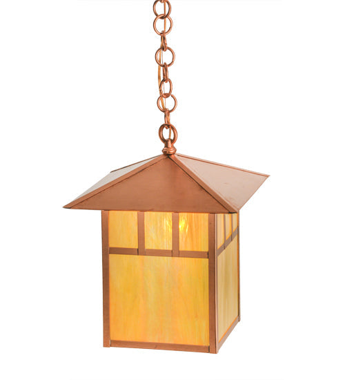 Meyda Lighting Seneca 17" Natural Copper Double Bar Mission Pendant Light With Beige Iridescent Shade Glass
