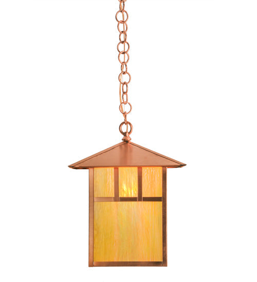 Meyda Lighting Seneca 17" Natural Copper Double Bar Mission Pendant Light With Beige Iridescent Shade Glass
