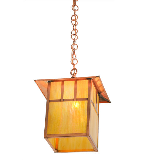 Meyda Lighting Seneca 17" Natural Copper Double Bar Mission Pendant Light With Beige Iridescent Shade Glass