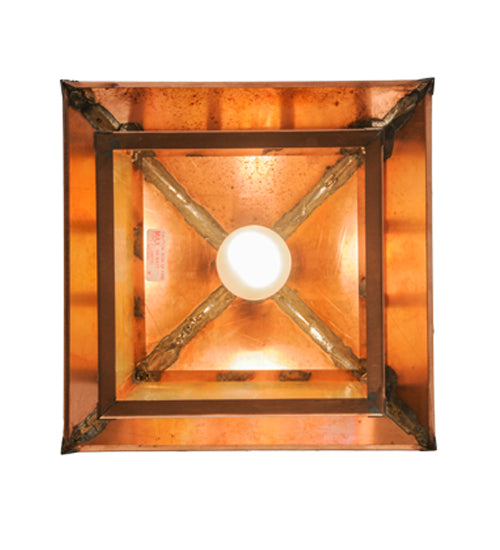 Meyda Lighting Seneca 17" Natural Copper Double Bar Mission Pendant Light With Beige Iridescent Shade Glass