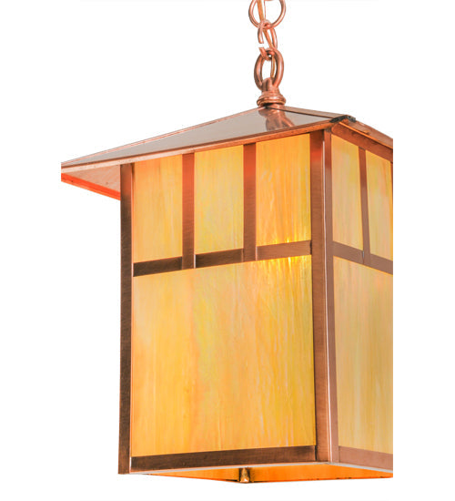 Meyda Lighting Seneca 17" Natural Copper Double Bar Mission Pendant Light With Beige Iridescent Shade Glass