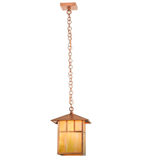 Meyda Lighting Seneca 17" Natural Copper Double Bar Mission Pendant Light With Beige Iridescent Shade Glass