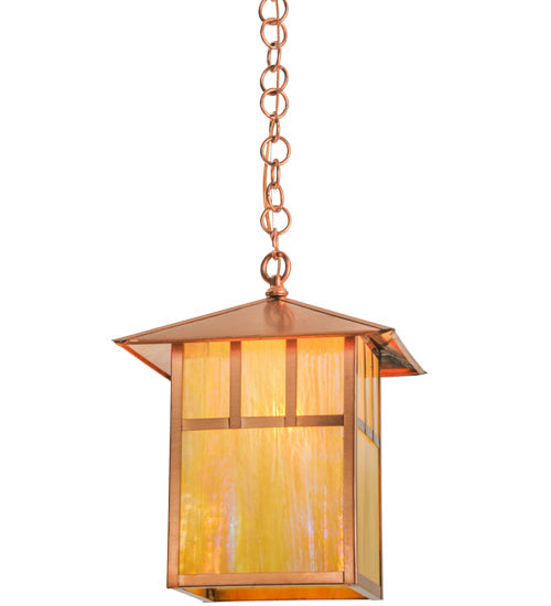 Meyda Lighting Seneca 17" Natural Copper Double Bar Mission Pendant Light With Beige Iridescent Shade Glass