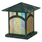 Meyda Lighting Seneca 17" Verdigris Hill Top Outdoor Pier Mount Light With Beige Iridescent Art Shade Glass