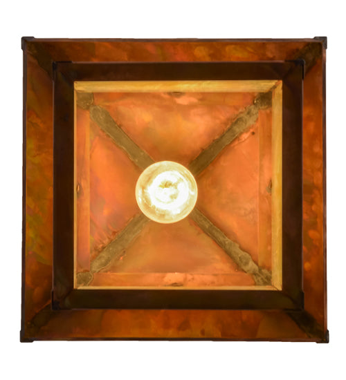 Meyda Lighting Seneca 17" Vintage Copper Circle Cross Lantern Pendant Light With Beige Iridescent Shade Glass