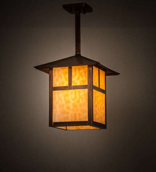 Meyda Lighting Seneca 17" Vintage Copper "T" Mission Pendant Light With Beige Art Shade Glass