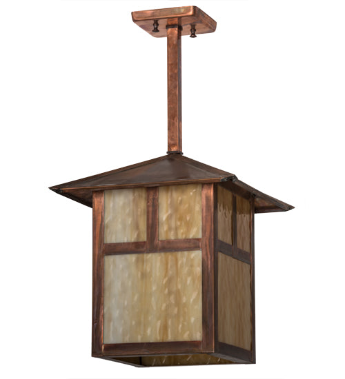 Meyda Lighting Seneca 17" Vintage Copper "T" Mission Pendant Light With Beige Art Shade Glass