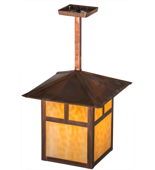Meyda Lighting Seneca 17" Vintage Copper "T" Mission Pendant Light With Beige Art Shade Glass