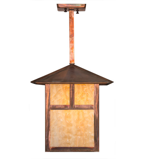 Meyda Lighting Seneca 17" Vintage Copper "T" Mission Pendant Light With Beige Art Shade Glass