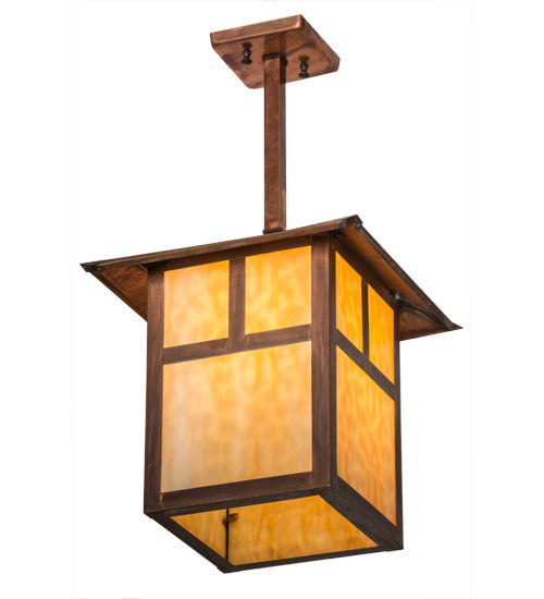 Meyda Lighting Seneca 17" Vintage Copper "T" Mission Pendant Light With Beige Art Shade Glass