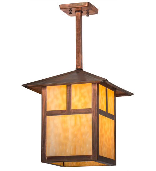 Meyda Lighting Seneca 17" Vintage Copper "T" Mission Pendant Light With Beige Art Shade Glass