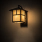 Meyda Lighting Seneca 172643 9" Craftsman Brown "T" Mission Curved Arm Wall Sconce With Beige Iridescent Art Shade Glass