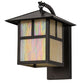 Meyda Lighting Seneca 172643 9" Craftsman Brown "T" Mission Curved Arm Wall Sconce With Beige Iridescent Art Shade Glass