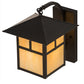 Meyda Lighting Seneca 172643 9" Craftsman Brown "T" Mission Curved Arm Wall Sconce With Beige Iridescent Art Shade Glass