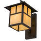 Meyda Lighting Seneca 172643 9" Craftsman Brown "T" Mission Curved Arm Wall Sconce With Beige Iridescent Art Shade Glass