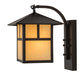 Meyda Lighting Seneca 172643 9" Craftsman Brown "T" Mission Curved Arm Wall Sconce With Beige Iridescent Art Shade Glass
