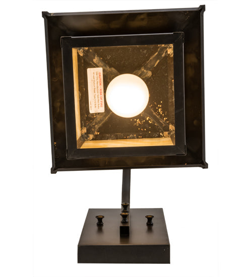 Meyda Lighting Seneca 172643 9" Craftsman Brown "T" Mission Curved Arm Wall Sconce With Beige Iridescent Art Shade Glass