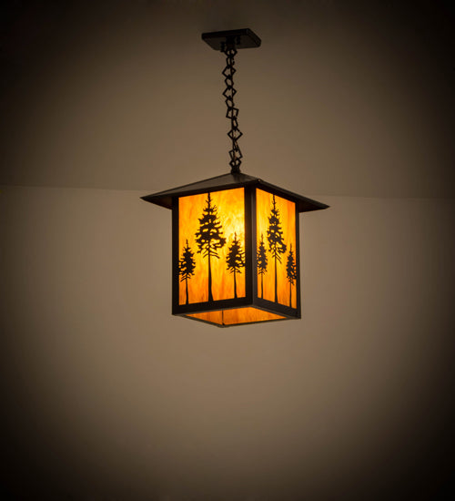 Meyda Lighting Seneca 18" Craftsman Brown Great Pines Pendant Light With Ambra Siena Idalight Shade Glass