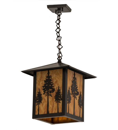 Meyda Lighting Seneca 18" Craftsman Brown Great Pines Pendant Light With Ambra Siena Idalight Shade Glass