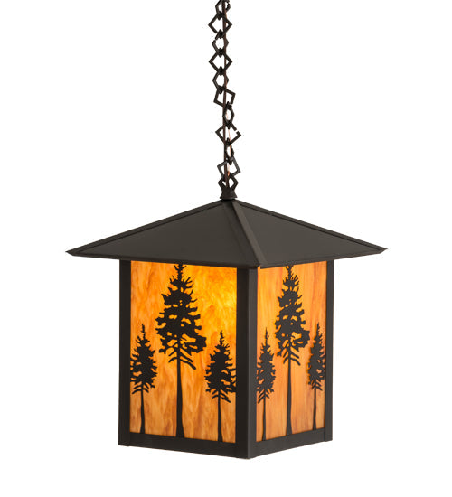 Meyda Lighting Seneca 18" Craftsman Brown Great Pines Pendant Light With Ambra Siena Idalight Shade Glass