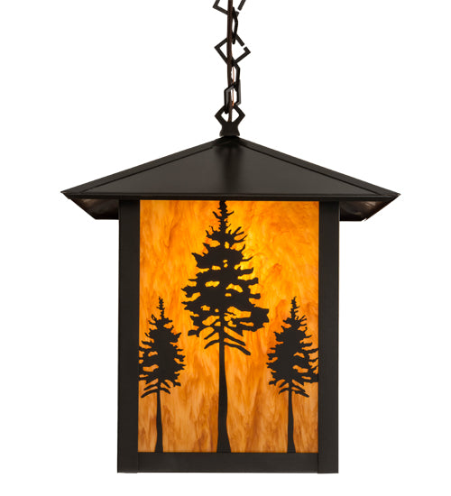 Meyda Lighting Seneca 18" Craftsman Brown Great Pines Pendant Light With Ambra Siena Idalight Shade Glass