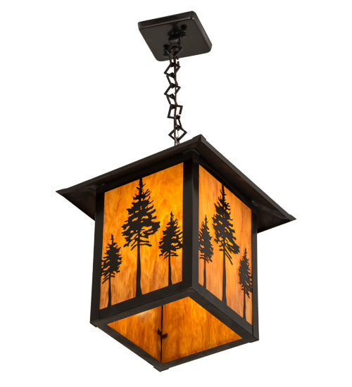 Meyda Lighting Seneca 18" Craftsman Brown Great Pines Pendant Light With Ambra Siena Idalight Shade Glass